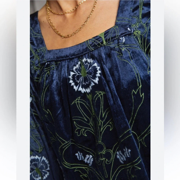 Anthropologie Lacy Velvet Embroidered Blouse - Picture 4 of 12